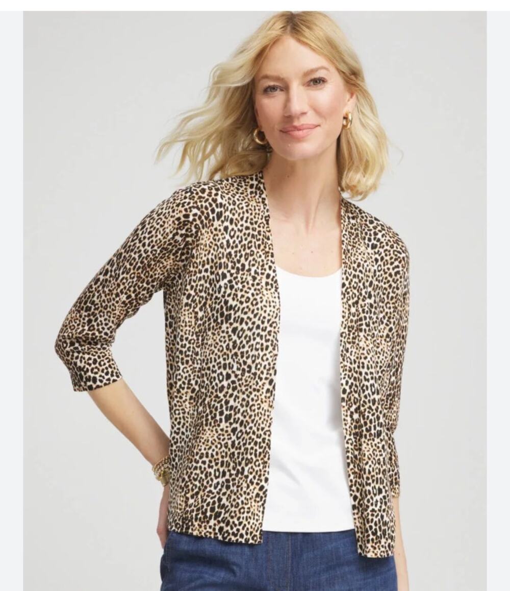 Chicos Travelers Animal Print Cardigan Size 0 / Small